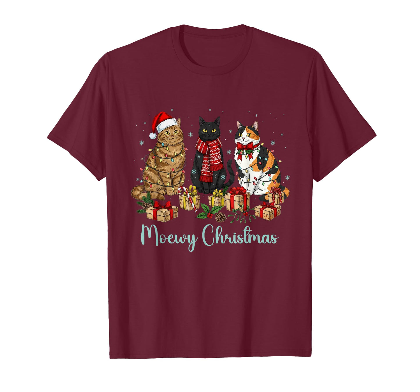 Moewy Christmas Cute Cat Santa Hat Xmas Women Girl T-Shirt