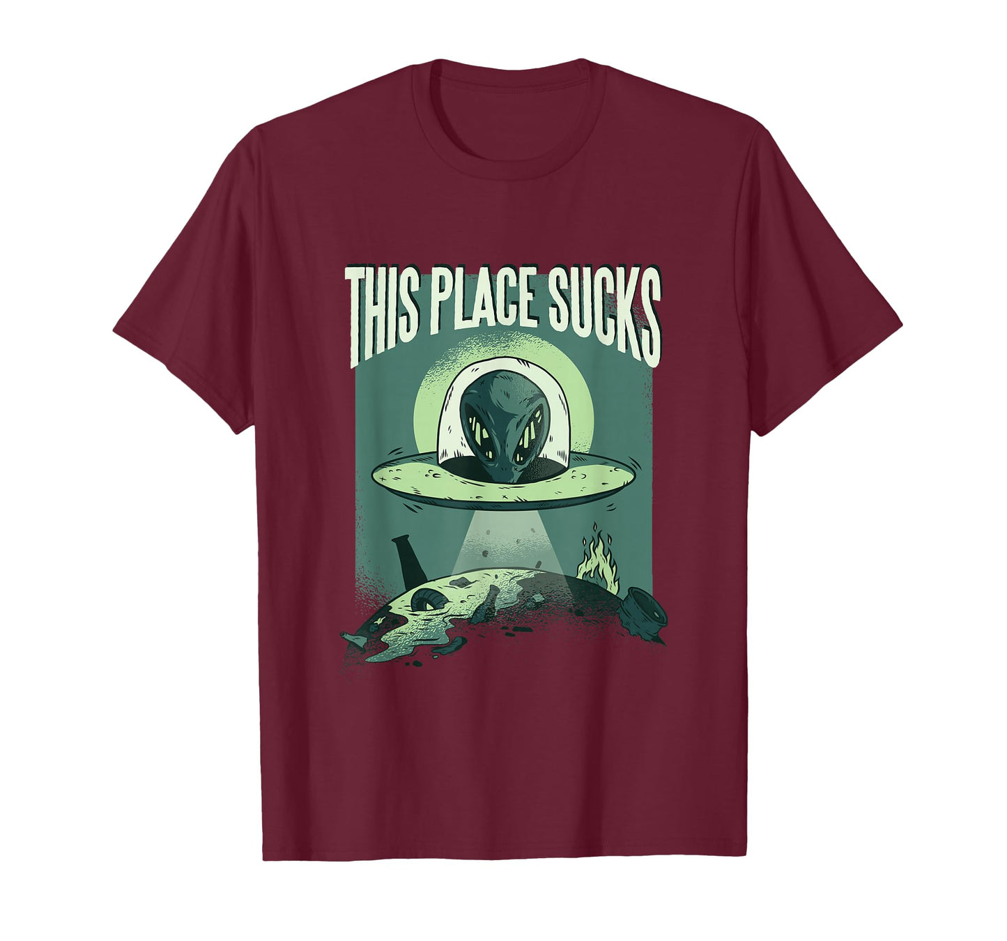 This Place Sucks Ufo Alien Graphic Funny T-Shirt T-Shirt
