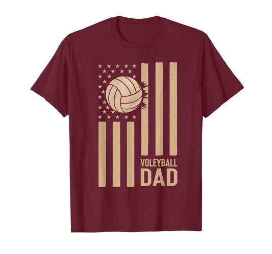 Vintage Volleyball Dad USA Flag Retro Fathers Day Daddy Men T-Shirt
