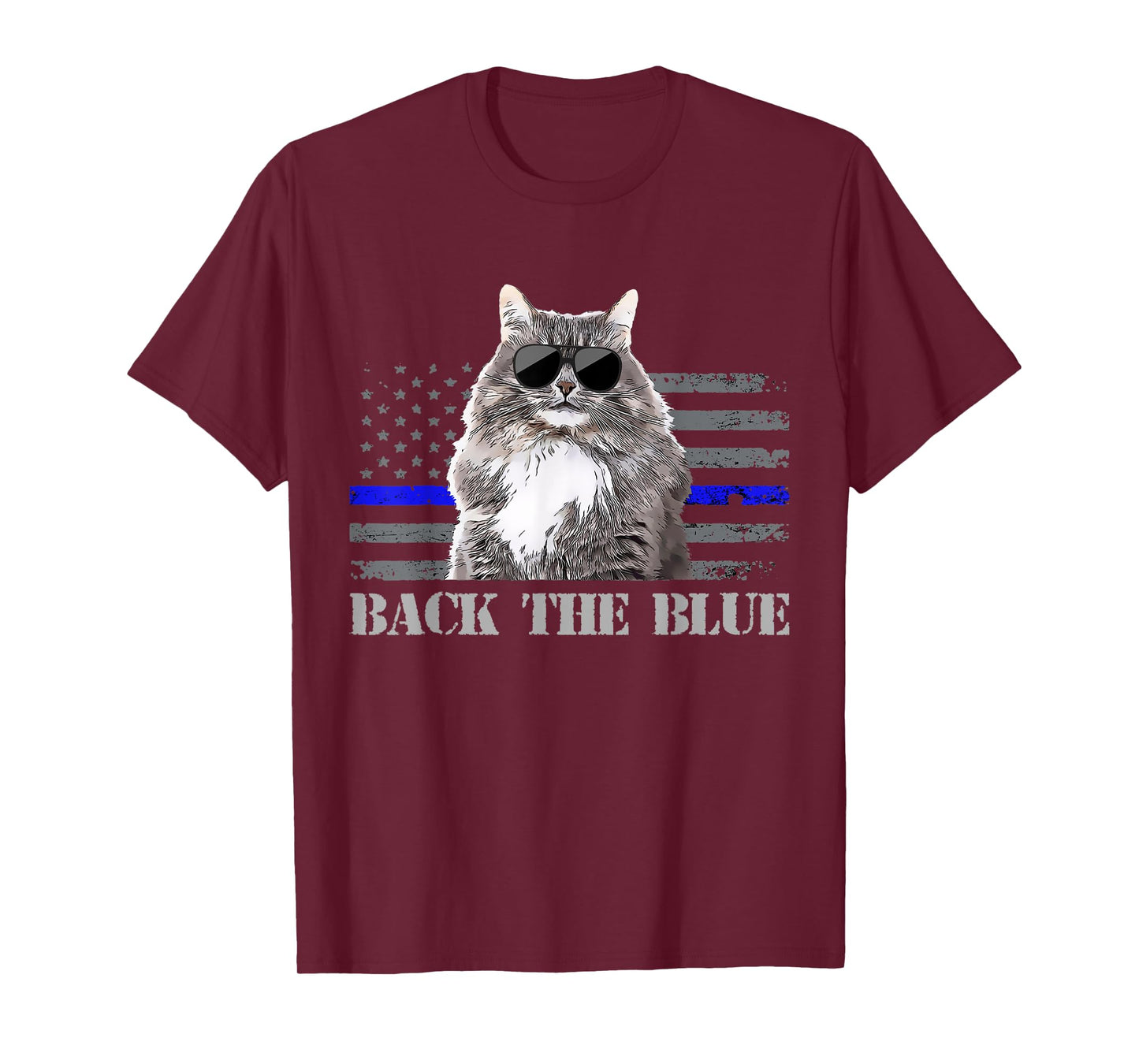 Back the Blue Police Cat Thin Blue Line American Flag T-Shirt for Women Kids Men