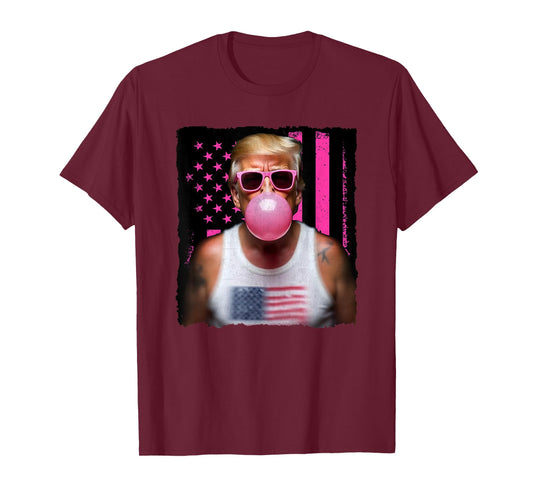 Trump Bubble Gum Pink Sunglasses USA Flag Funny T-Shirt