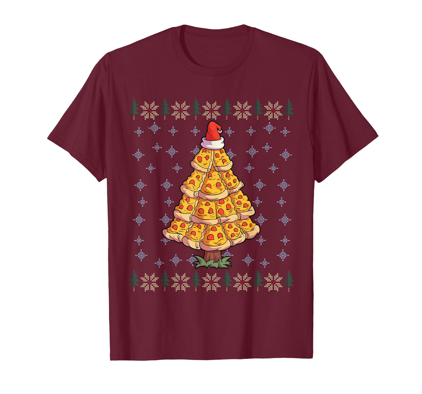 Pizza Christmas Tree Shirt Men Pizza Lover Gift Santa Hat T-Shirt