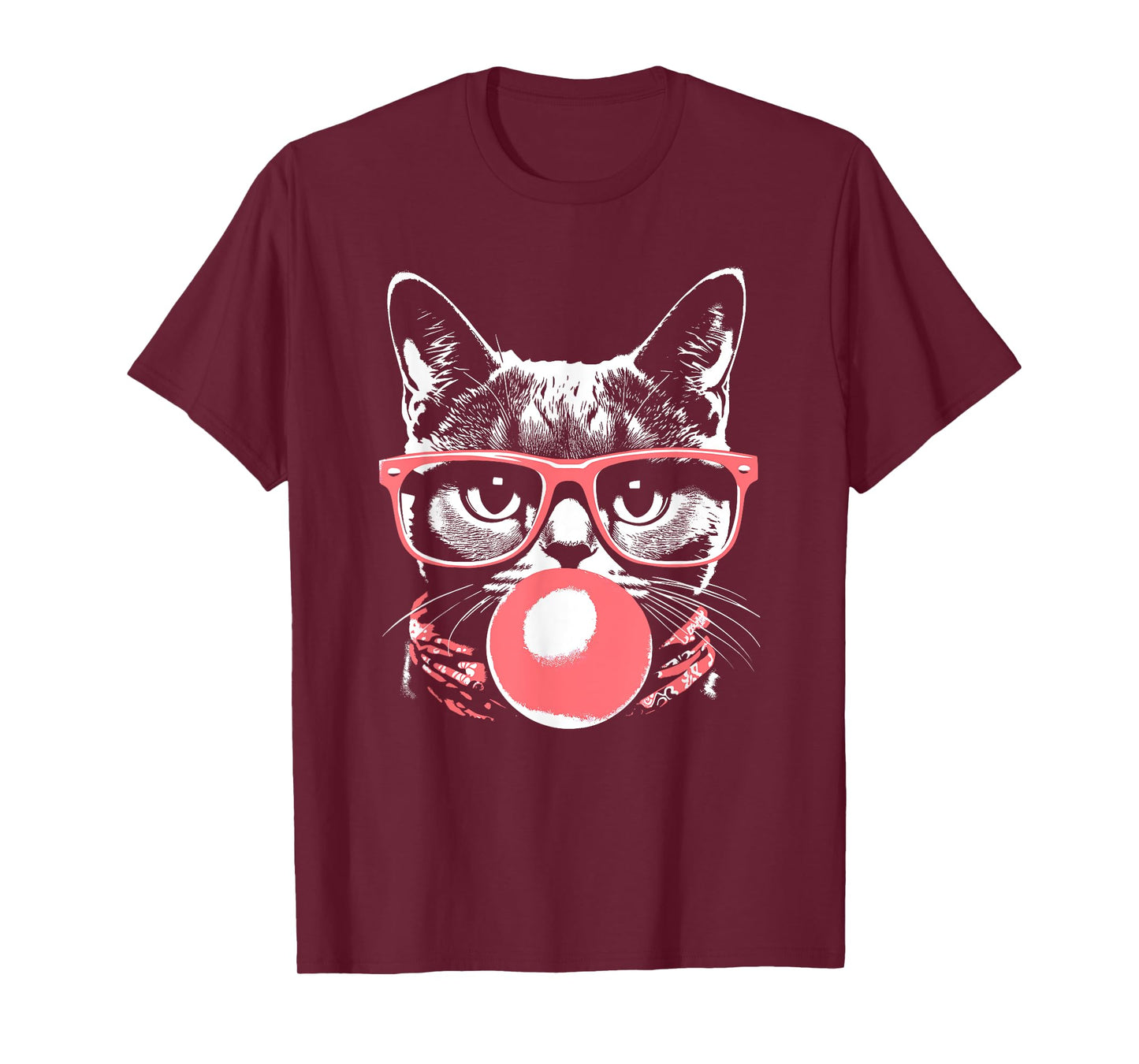 Cat in Pink Glasses Pink Bubble Men Women Kids Funny Cat T-Shirt
