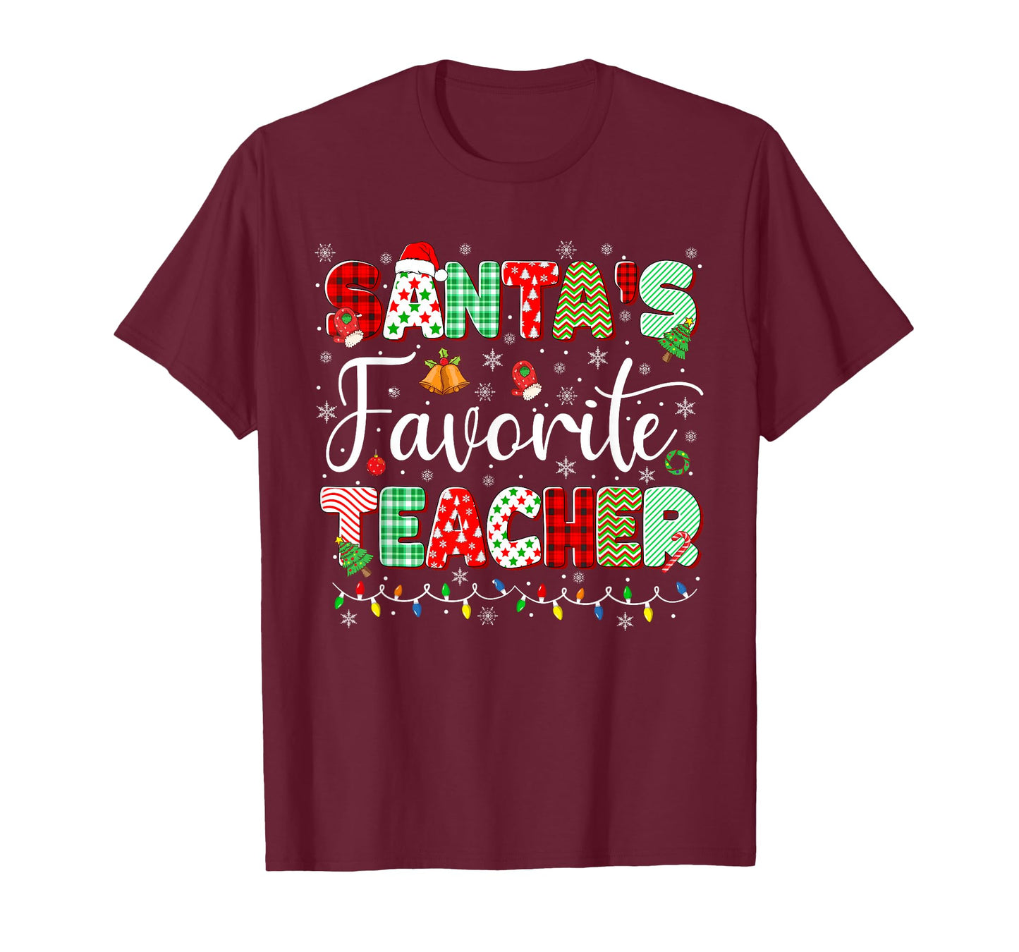 Santas Favorite Teacher Christmas Matching Xmas Men Women T-Shirt