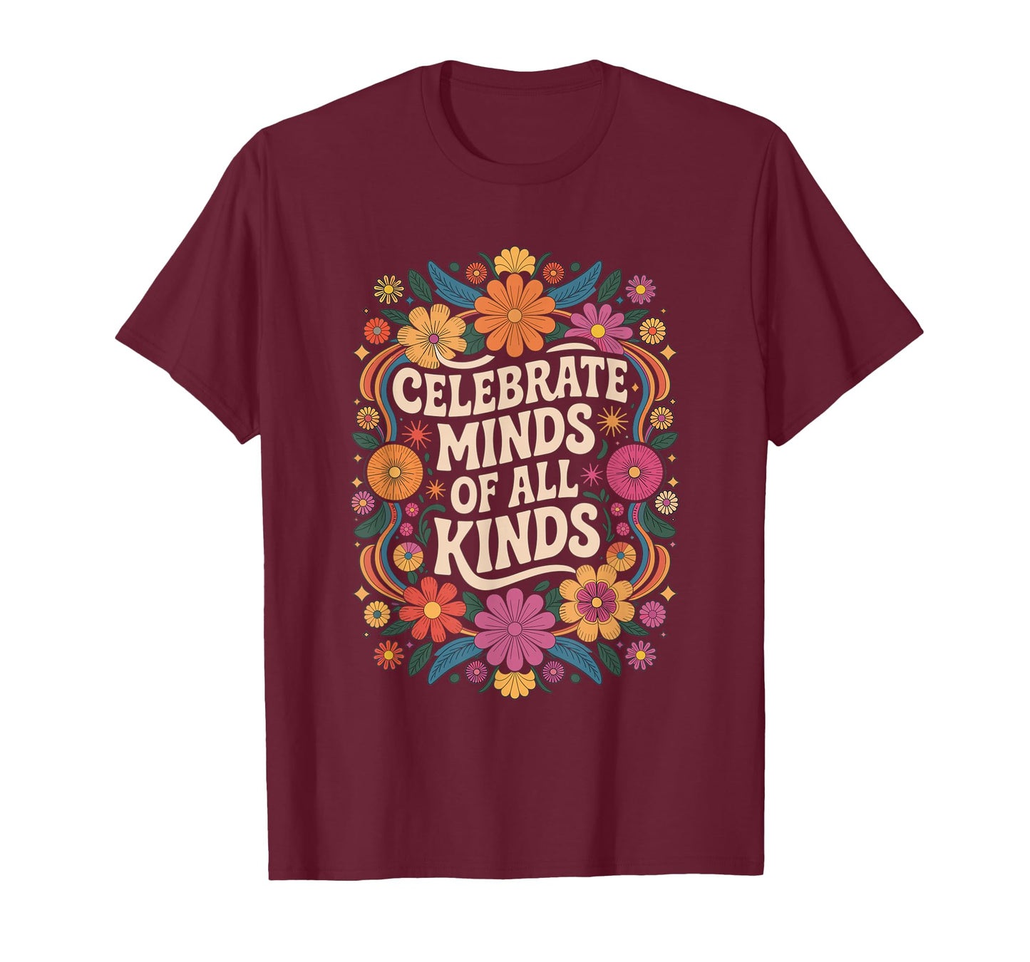 Neurodiversity Autism Celebrate All Minds Retro Floral T-Shirt