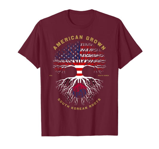 American Grown With South Korean Roots Tree USA Flag Gifts Women Girls Kids Men T-Shirt