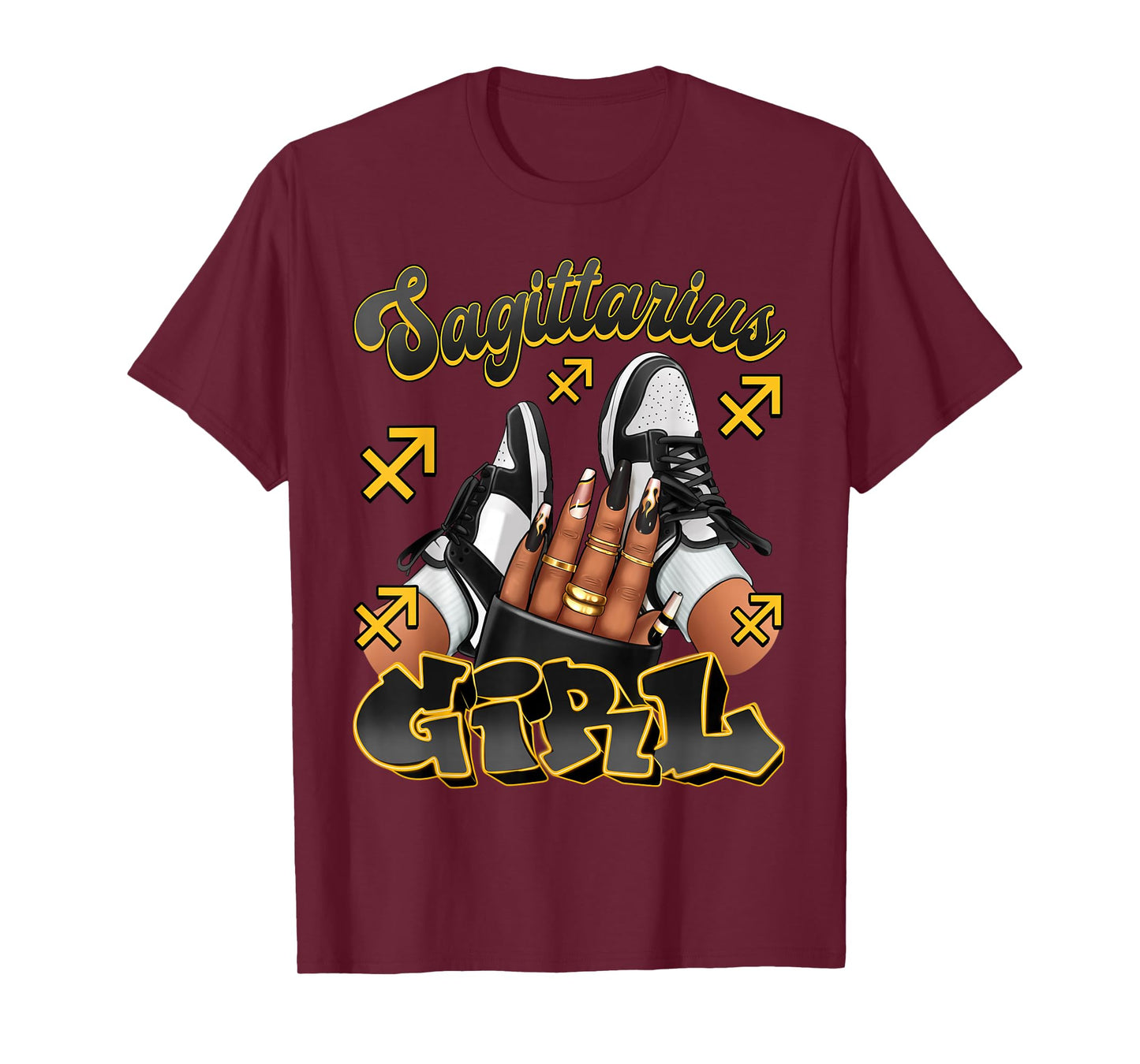 Sagittarius Girl Birthday Afro Queen Sneakers Zodiac Sign T-Shirt