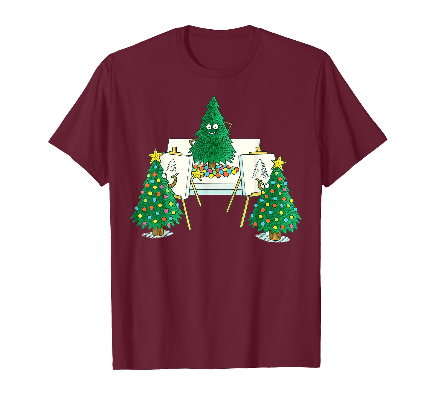 Funny Christmas Art Teacher Christmas Tree Drawing Class Hum T-Shirt