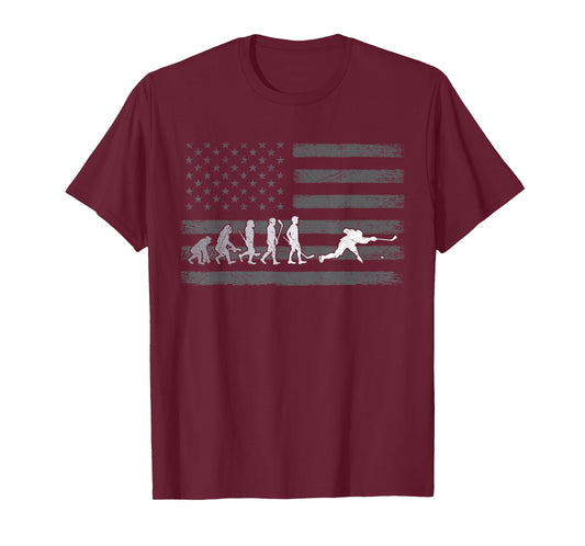 Evolution of Hockey | Funny Hockey Player Gift American Flag T-Shirt