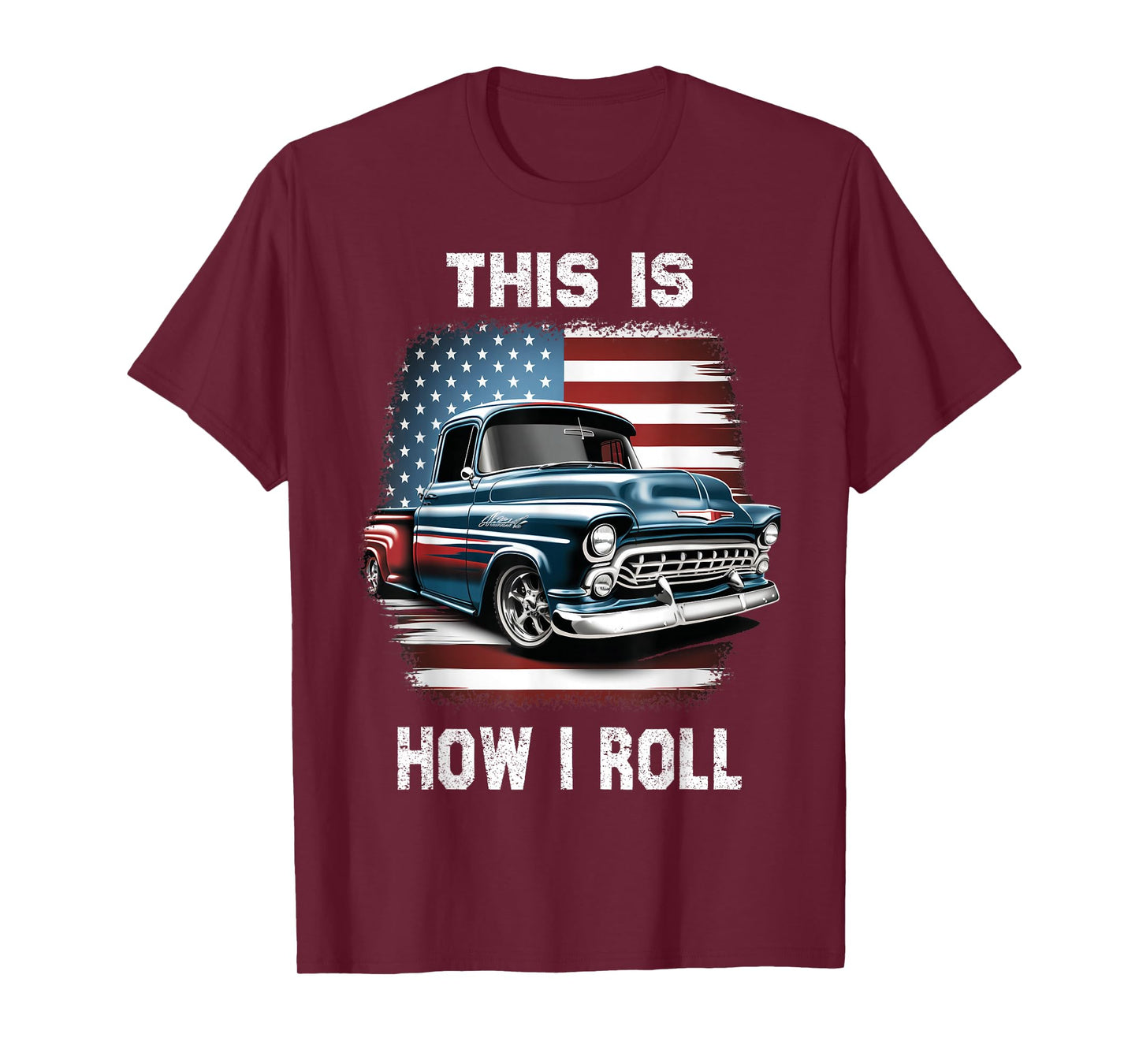 Classic Old Pickup Truck American Flag 4th of July Patriotic T-Shirt