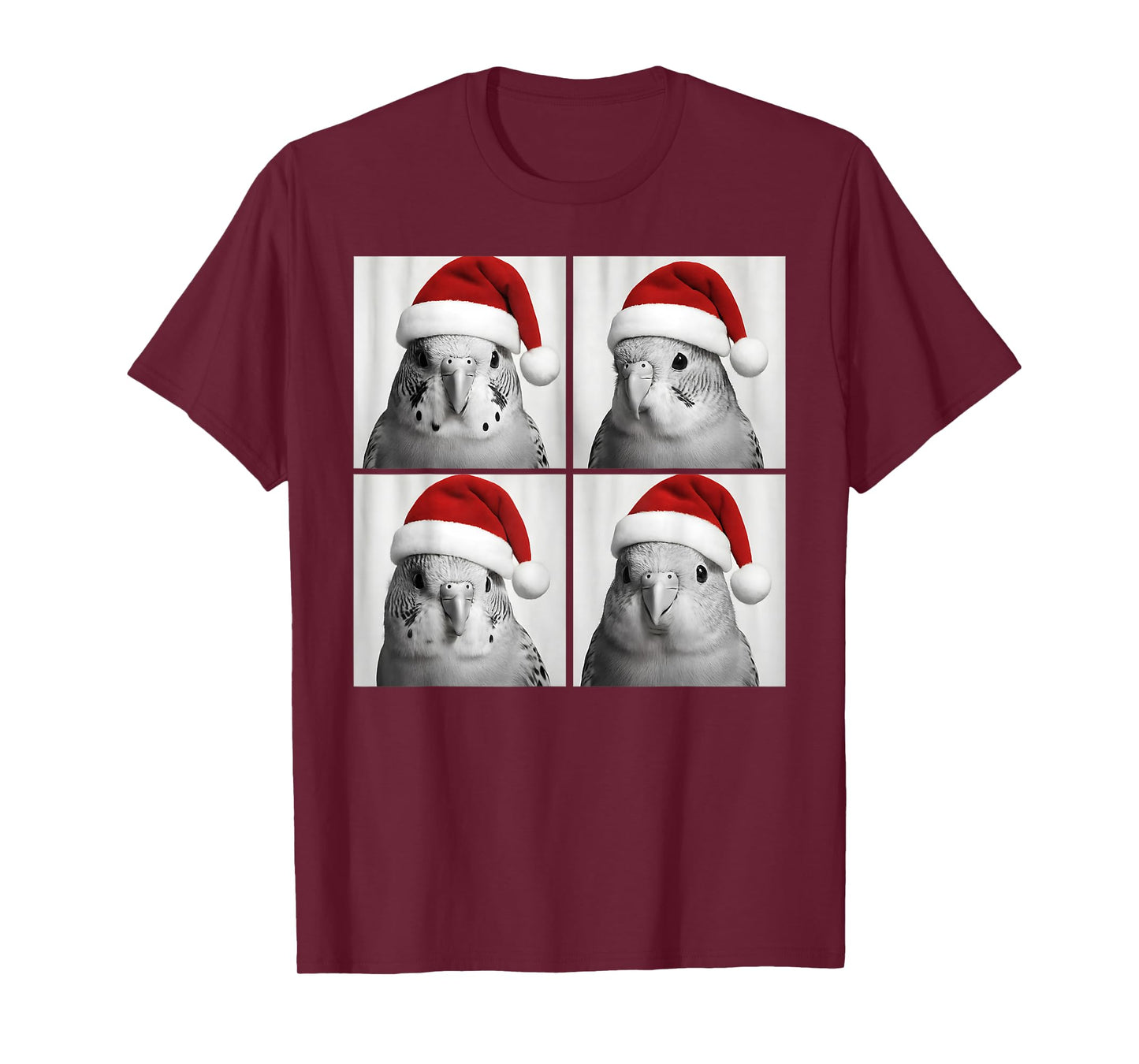 Funny Christmas Budgie Bird Santa Photo Booth T-Shirt