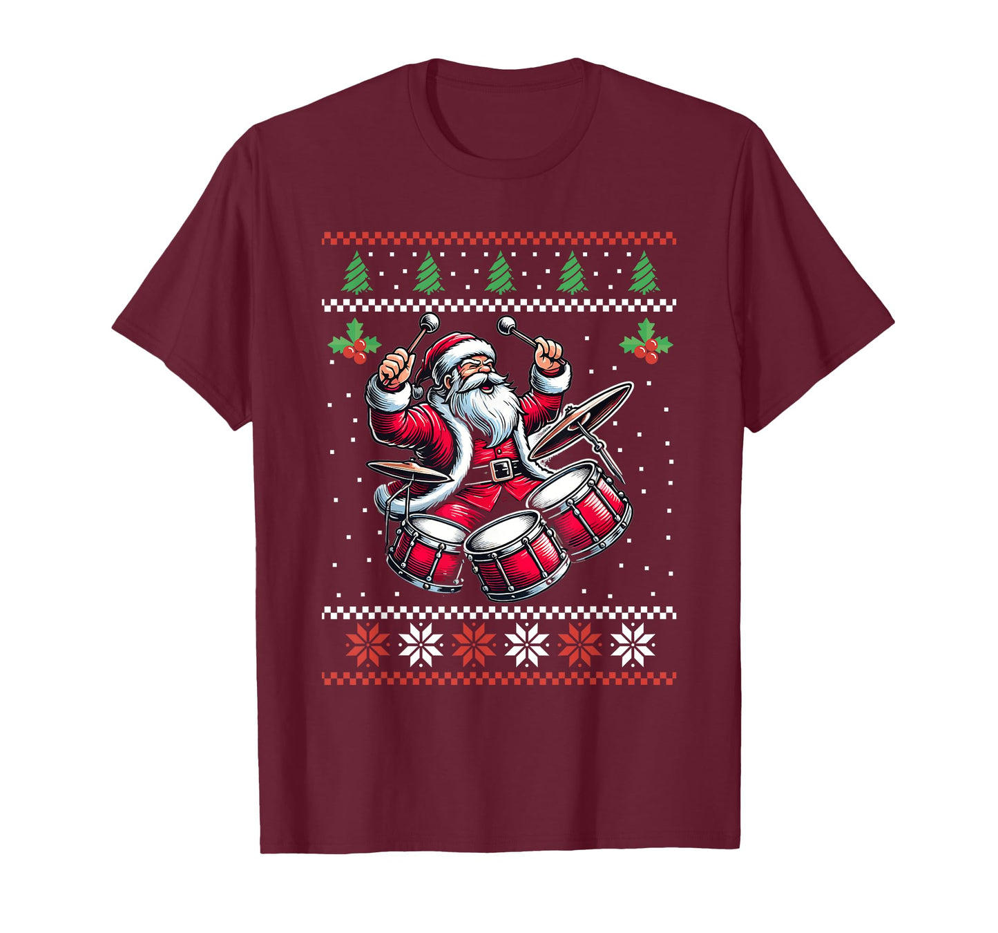 Drummer Santa Playing Drums Ugly Christmas Sweater Xmas T-Shirt