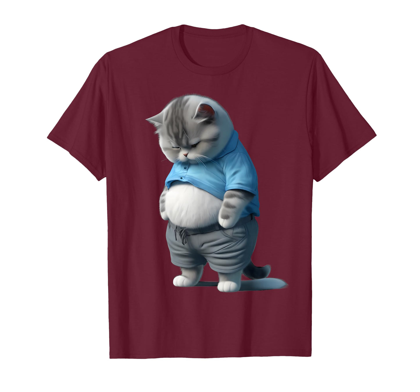 Funny Fat Sad Cat Art Design Fat Kitten Cat Lover T-Shirt