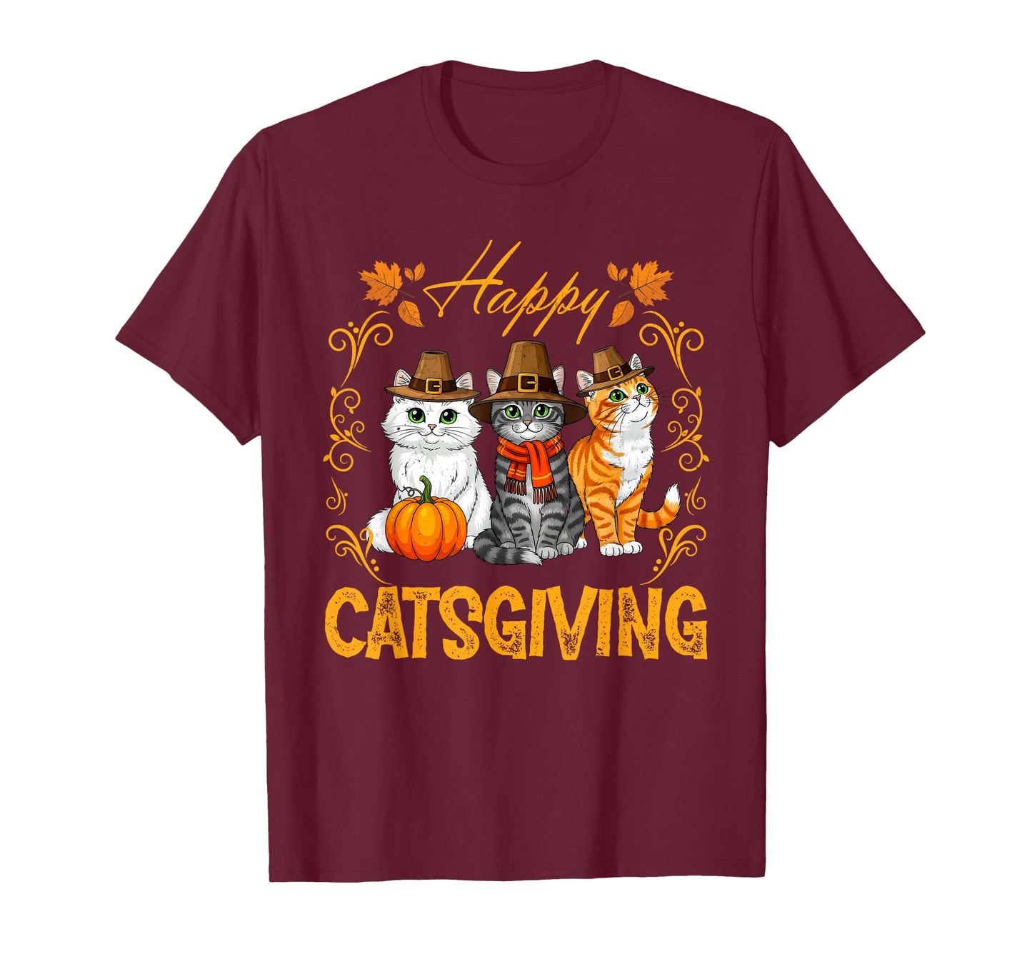 Funny Catsgiving Thanksgiving Cats Pilgrim Fall Holiday T-Shirt