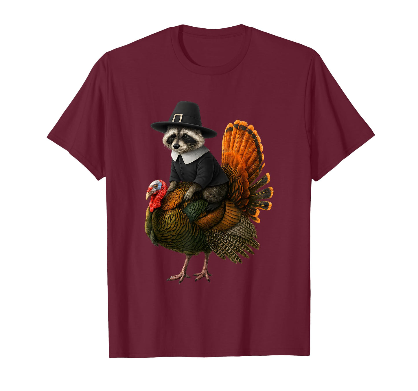 Funny Raccoon Pilgrim Riding Turkey Thanksgiving T-Shirt