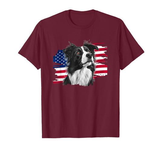 Patriotic USA Flag July 4th Independence Border Collie Lover T-Shirt