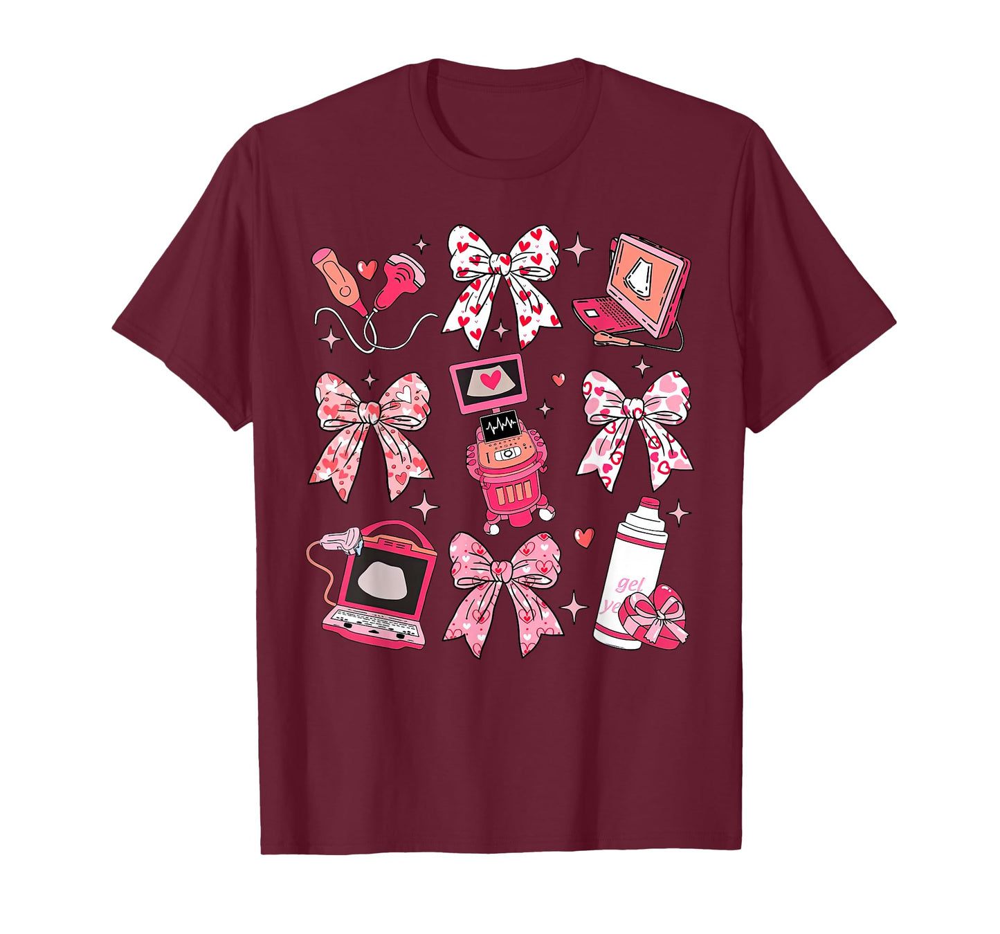 Coquette Bow Sonographer Valentine Ultrasound Tech OB Tech T-Shirt