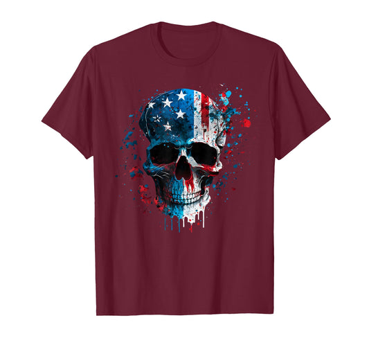 Skull Skeleton American Flag Freedom Patriotic 4th of July T-Shirt