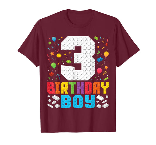 3rd Birthday Boys Master Builder Three Years Blocks Building T-Shirt
