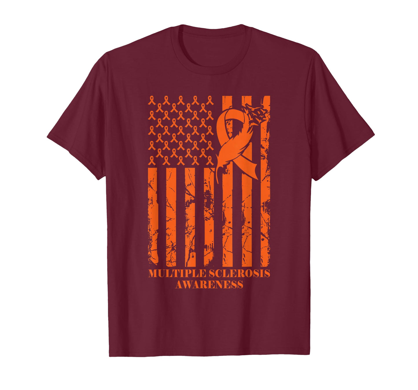 MS Warrior Multiple Sclerosis Awareness Ribbon USA Flag T-Shirt