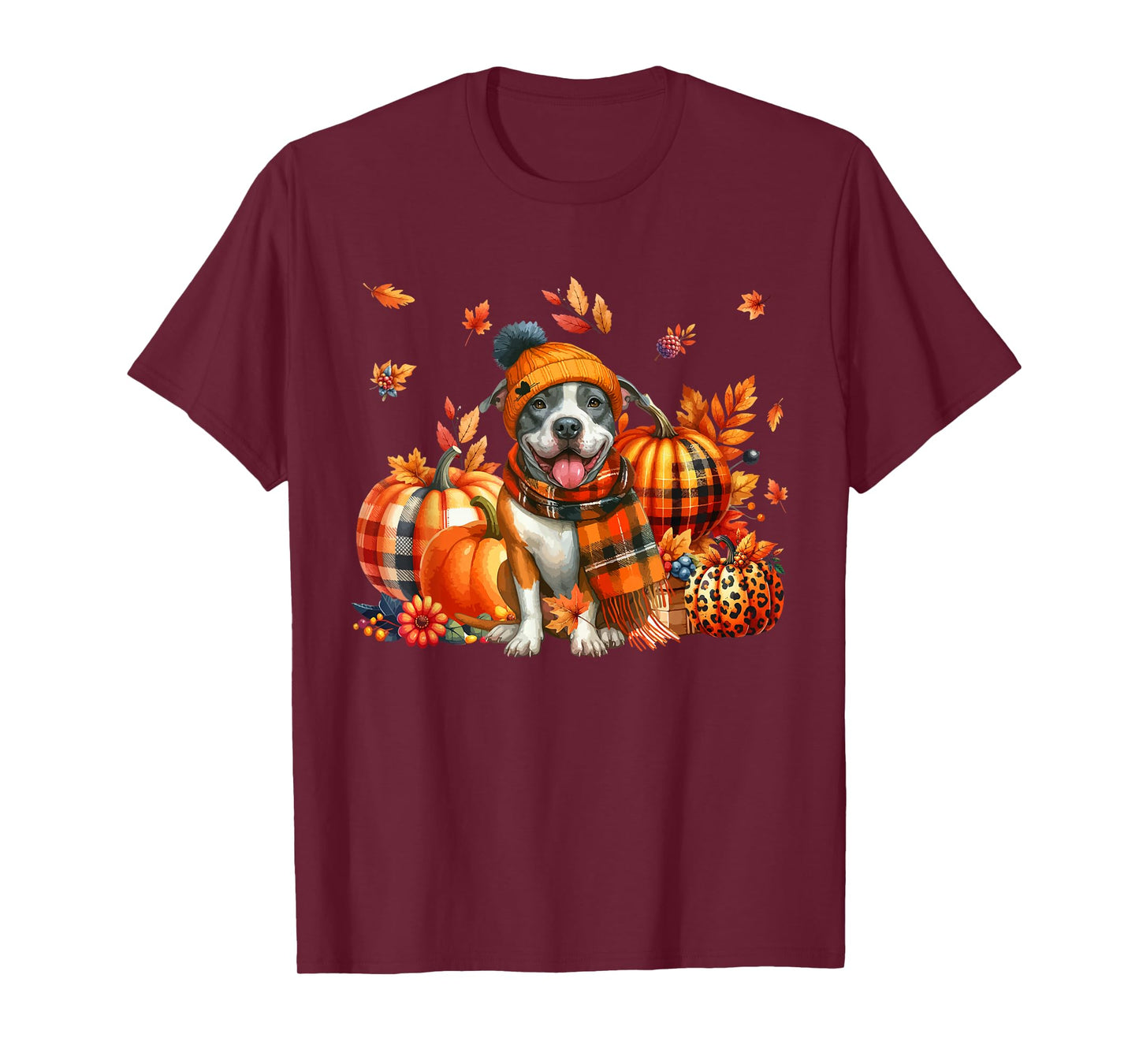 Pit Bull Thanksgiving Leopard Pumpkins Fall Leaves Lover T-Shirt