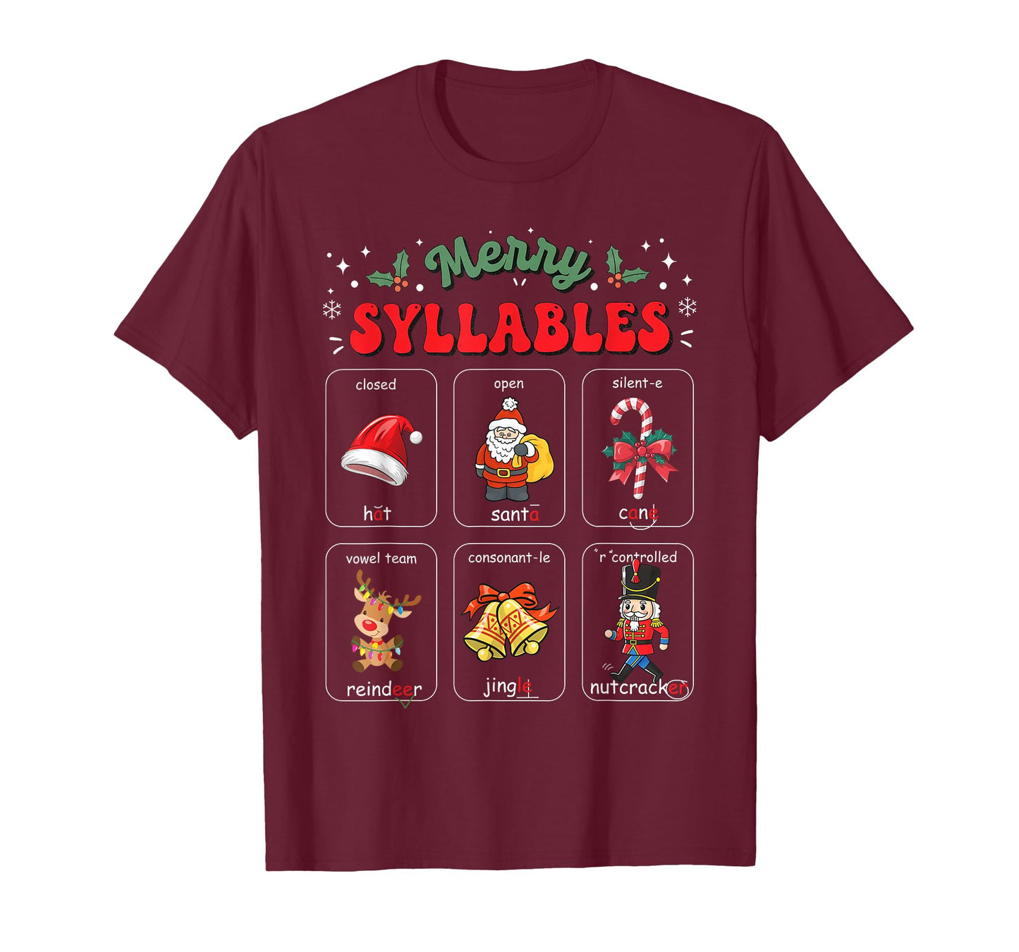 Merry Syllables Xmas Phonics Reading Teacher Holiday Pajamas T-Shirt
