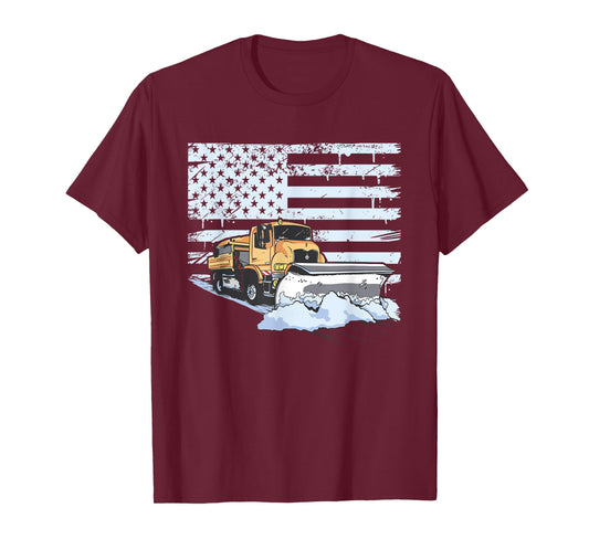 Snow Plow Truck Us Flag Snow Plow Driver T-Shirt