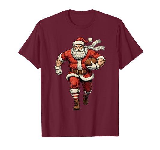 Christmas Santa Playing Rugby Sport Player Xmas Holiday T-Shirt