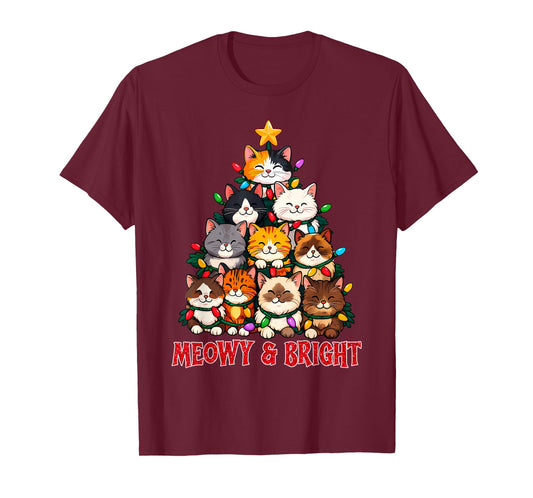 Christmas Cat Tree Meowy and Bright Funny Kitty T-Shirt