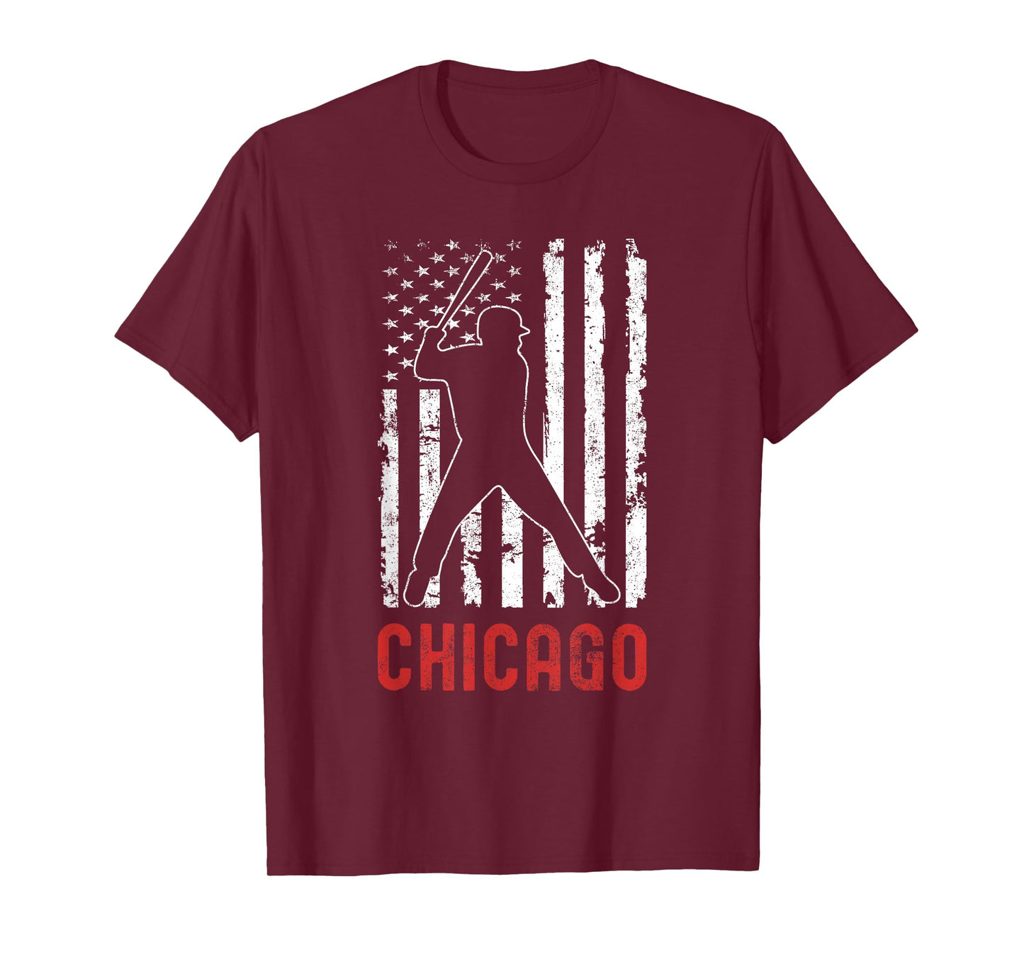Chicago Illinois American Flag Baseball Weathered T-Shirt