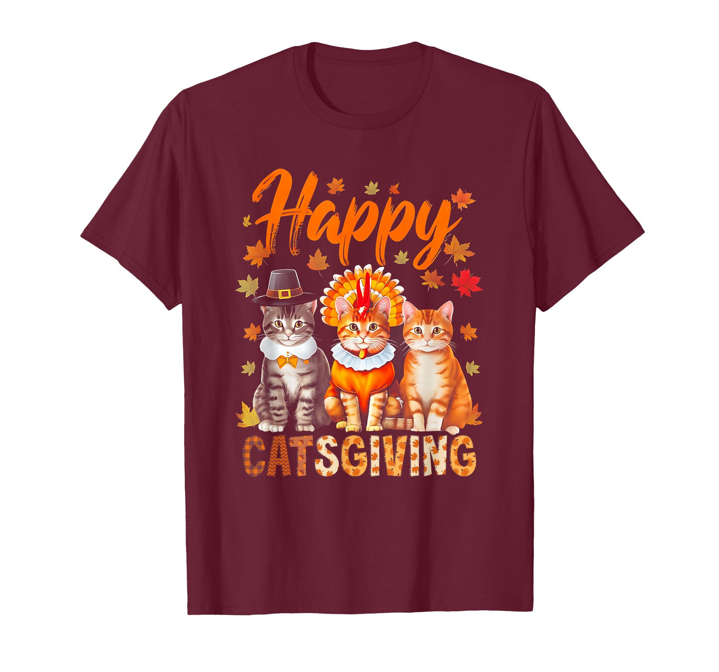 Happy Catsgiving Cute Thanksgiving Cat Wears Pilgrim Hat T-Shirt