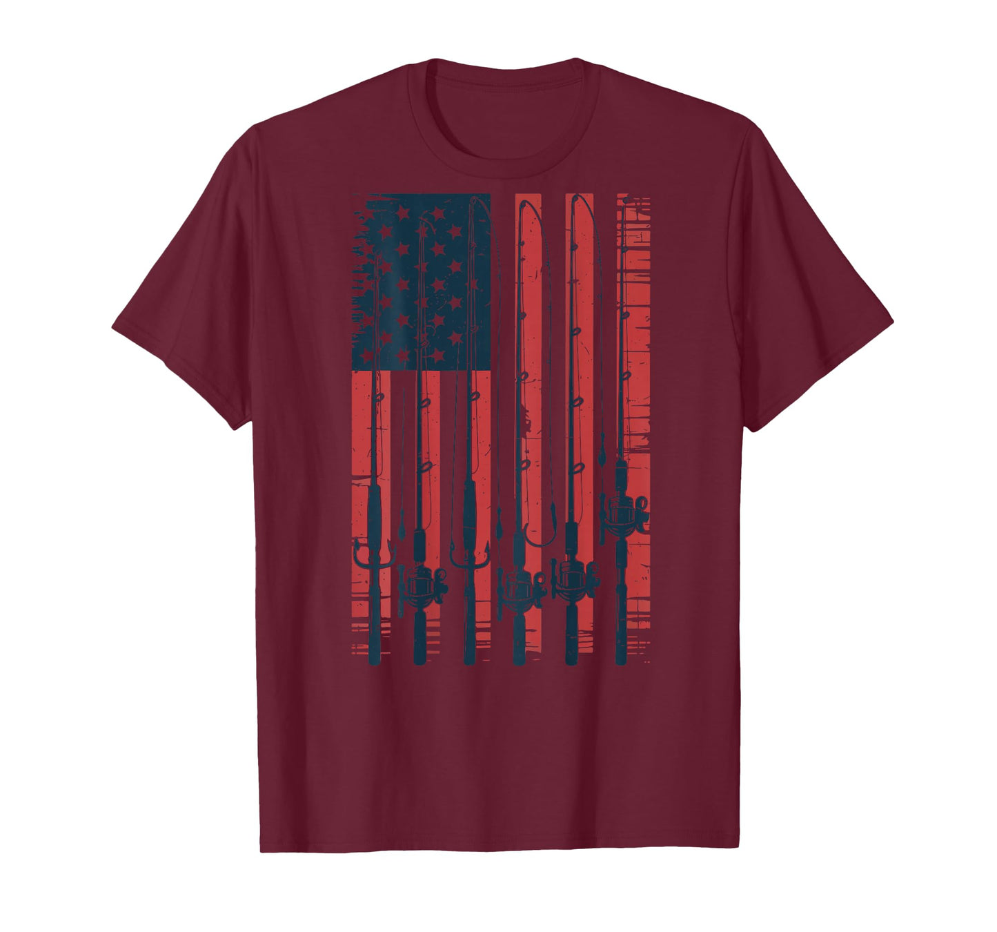 Fishing American Flag Fishing Pole Boy Men Patriotic Fishing T-Shirt