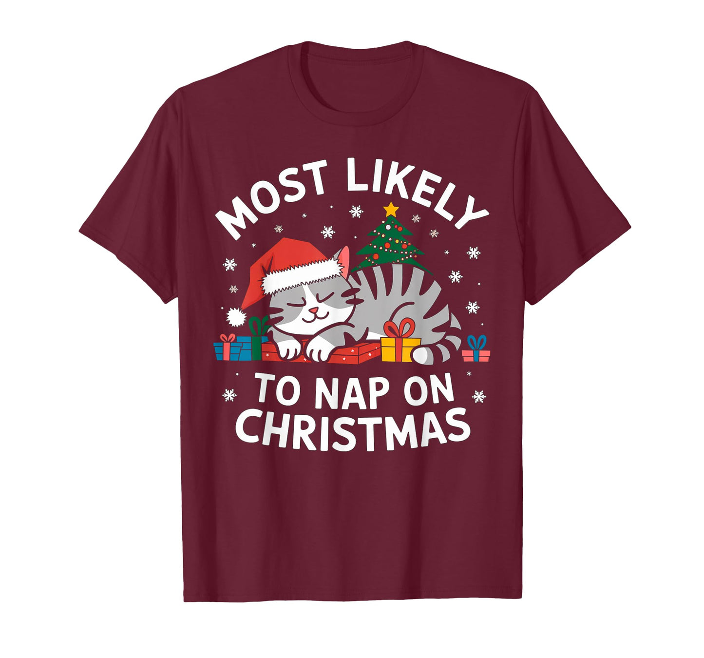 Most Likely To Nap On Christmas Funny Cat Xmas Family T-Shirt