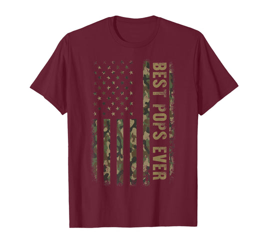 Best Pops Ever Camouflage American Flag Father's Day T-Shirt