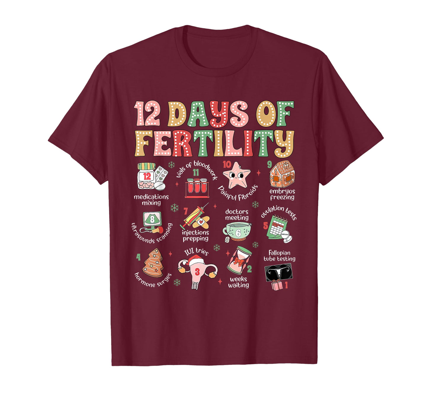 12 Days of Fertility IVF Nurse Christmas OB GYN Transfer Day T-Shirt