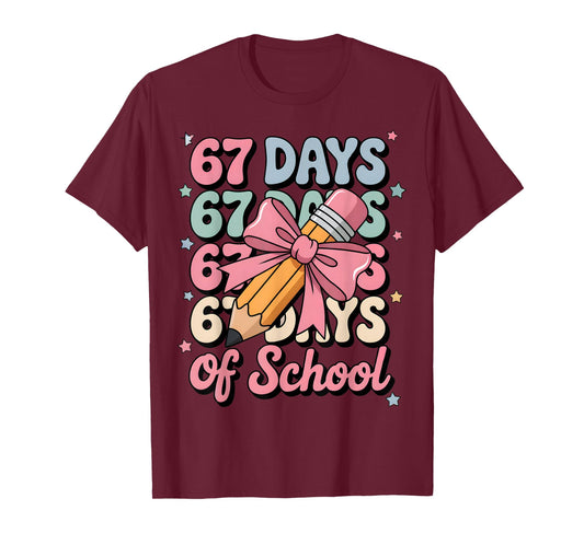 67 Days of School Teacher Shirt Cute Preppy Cow Girls Gifts T-Shirt