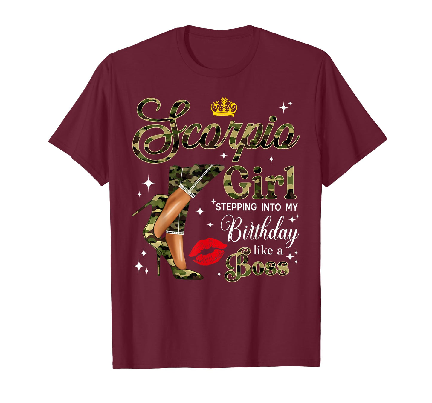Scorpio Girl Camouflage Black Woman Camo Heels Zodiac T-Shirt