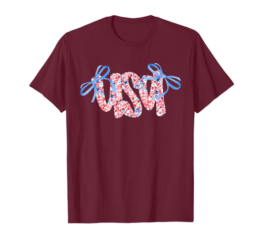Floral USA Coquette Bow 4th of July America T-Shirt