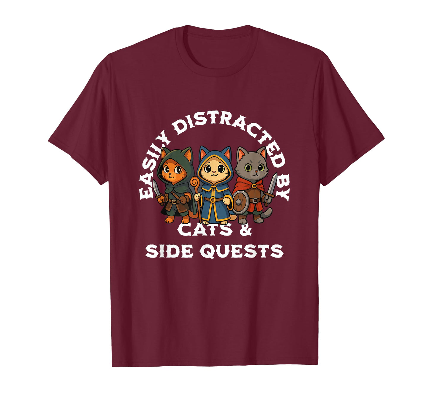 RPG Gamer Cat Distraction Side Quest Nerdy Men Women T-Shirt