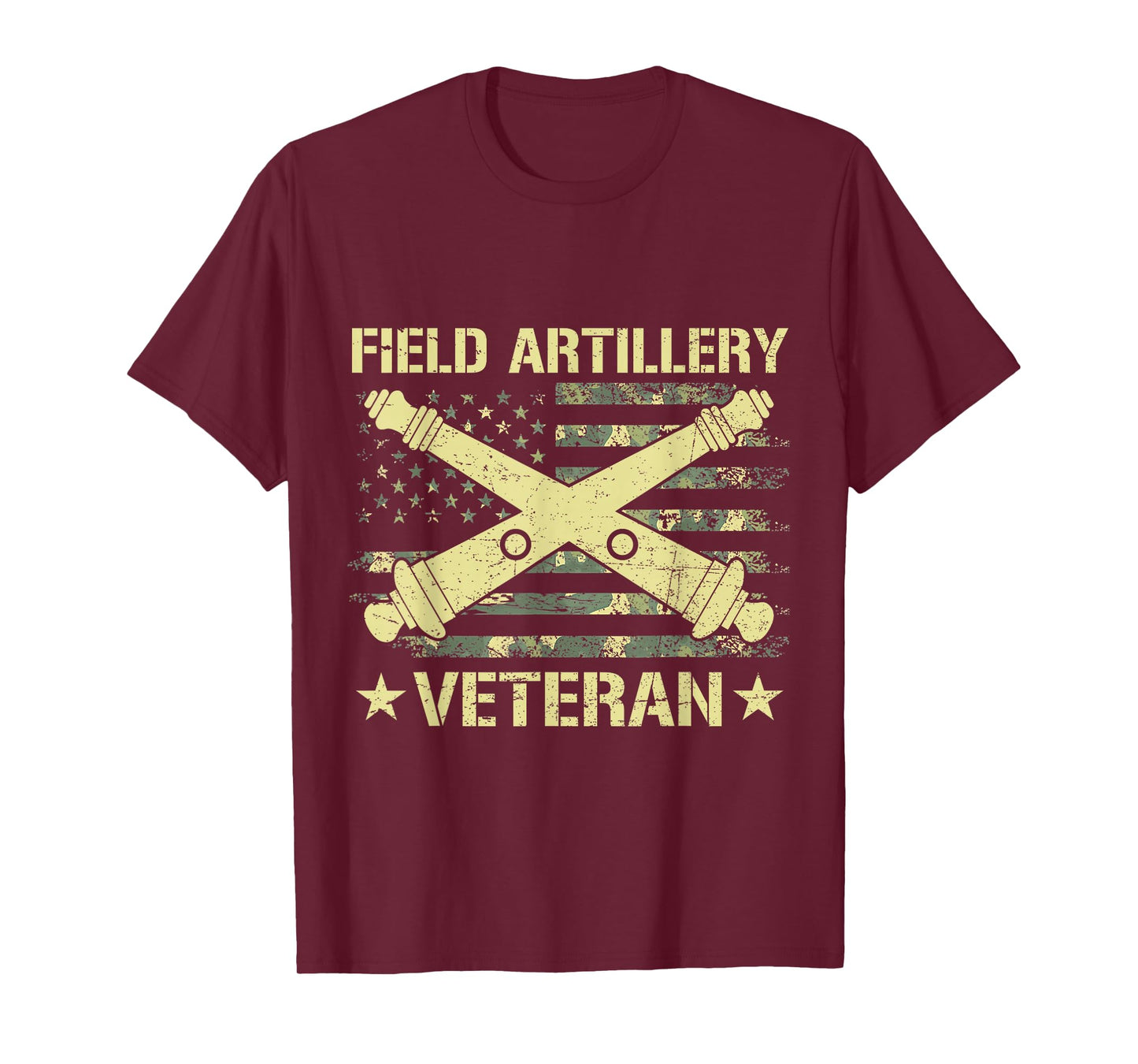 Field Artillery Veteran Flag American Camouflage US Military T-Shirt