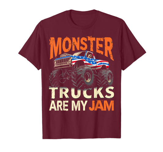 Monster Trucks are my Jam USA Flag American T-Shirt