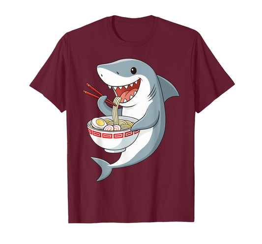 Anime Kawaii Shark Eating Ramen Noodle Gifts Men Women Kid T-Shirt