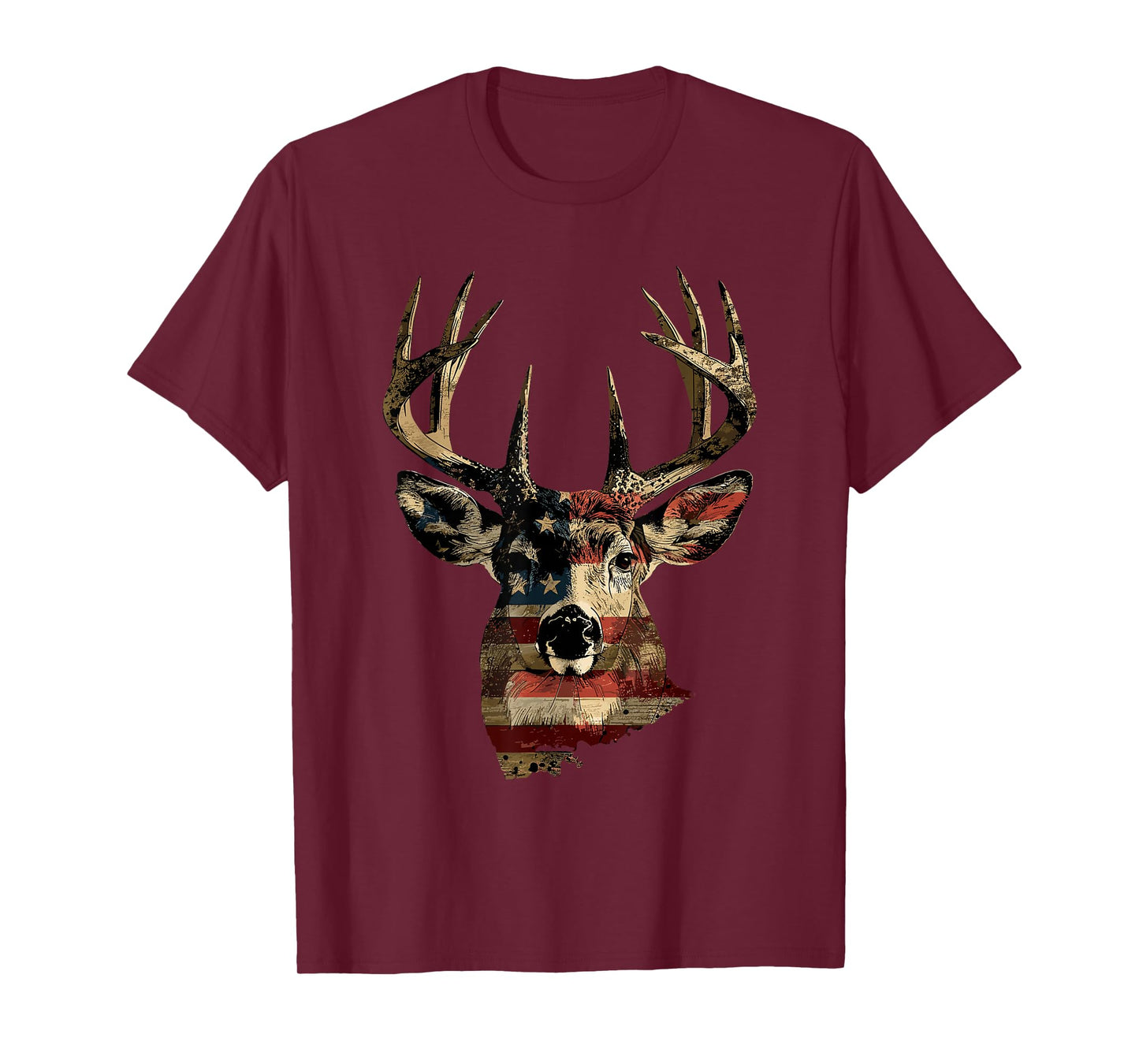 Whitetail Buck Deer Hunting 4th Of July USA American Flag T-Shirt