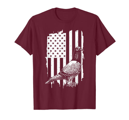 Cool Pigeon Design Men Women Patriotic US Flag Pigeon Lovers T-Shirt