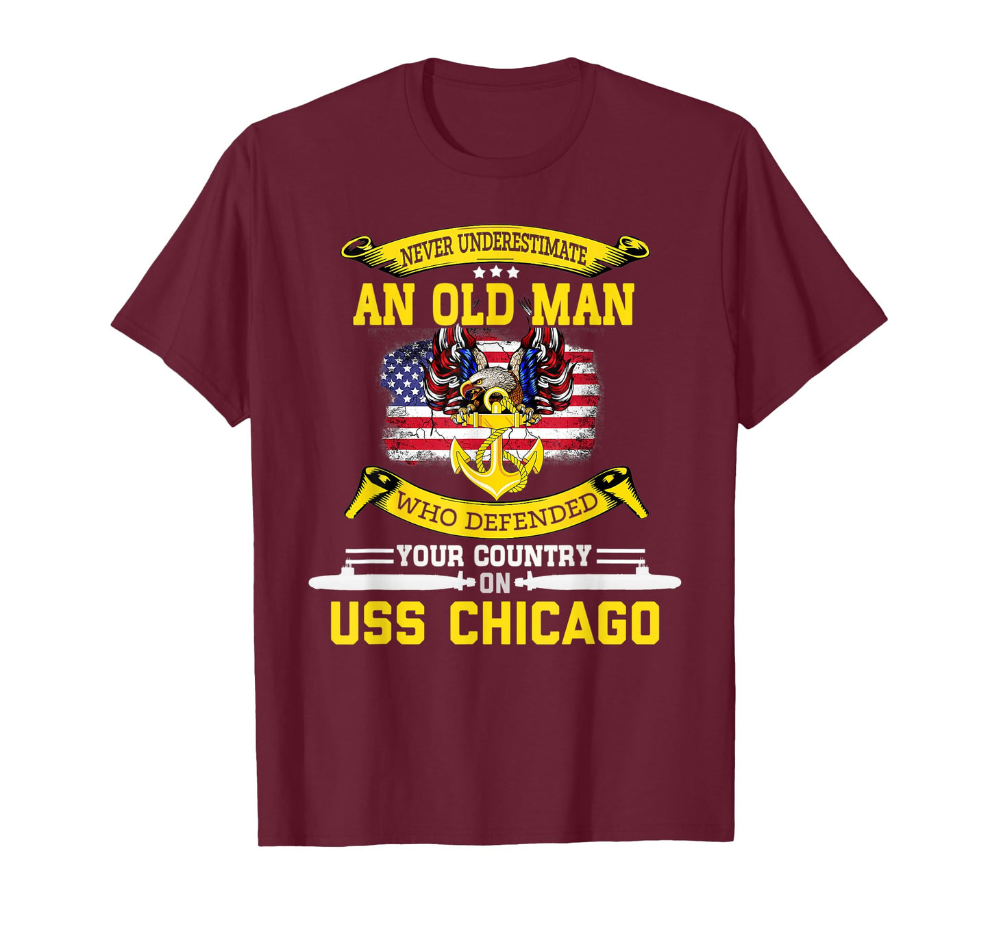 American Flag USS Chicago SSN-721 Submarine T-Shirt for Women Men