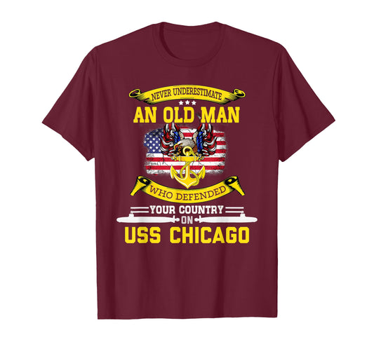 American Flag USS Chicago SSN-721 Submarine T-Shirt for Women Men