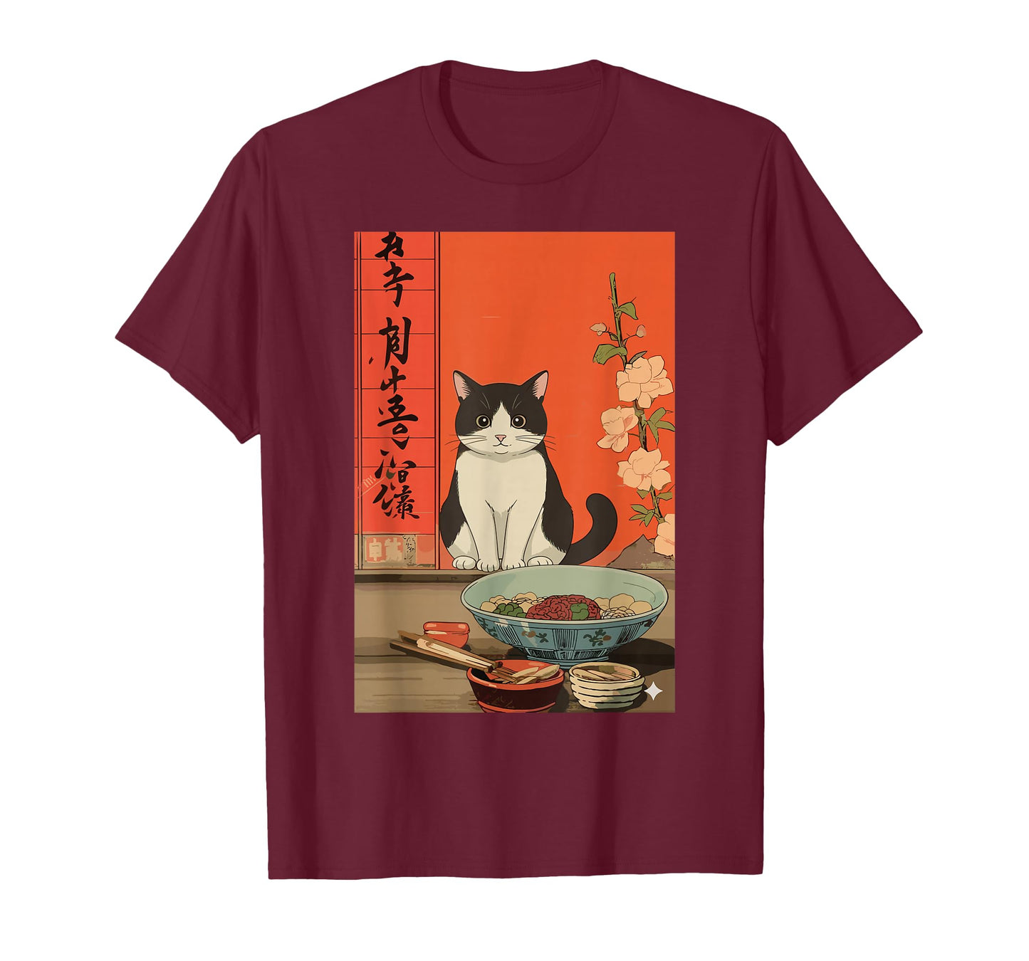 Funny Japanese Cat Ramen Kawaii Animal Anime Art T-Shirt