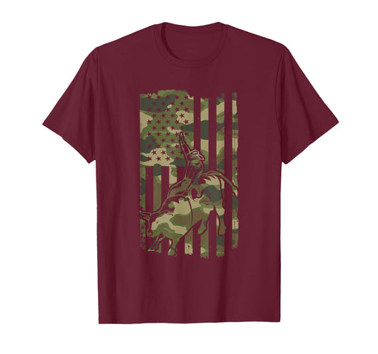Western Cowboy & Cowgirl Rodeo Bull Riding USA Flag 4th July T-Shirt