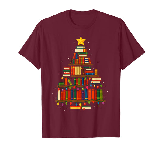 Christmas Tree Bookshelf Book Lover Library Men Women Kids T-Shirt