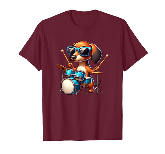 Dachshund Drummer Wiener Dog Enthusiast Design T-Shirt for Men Women Kids